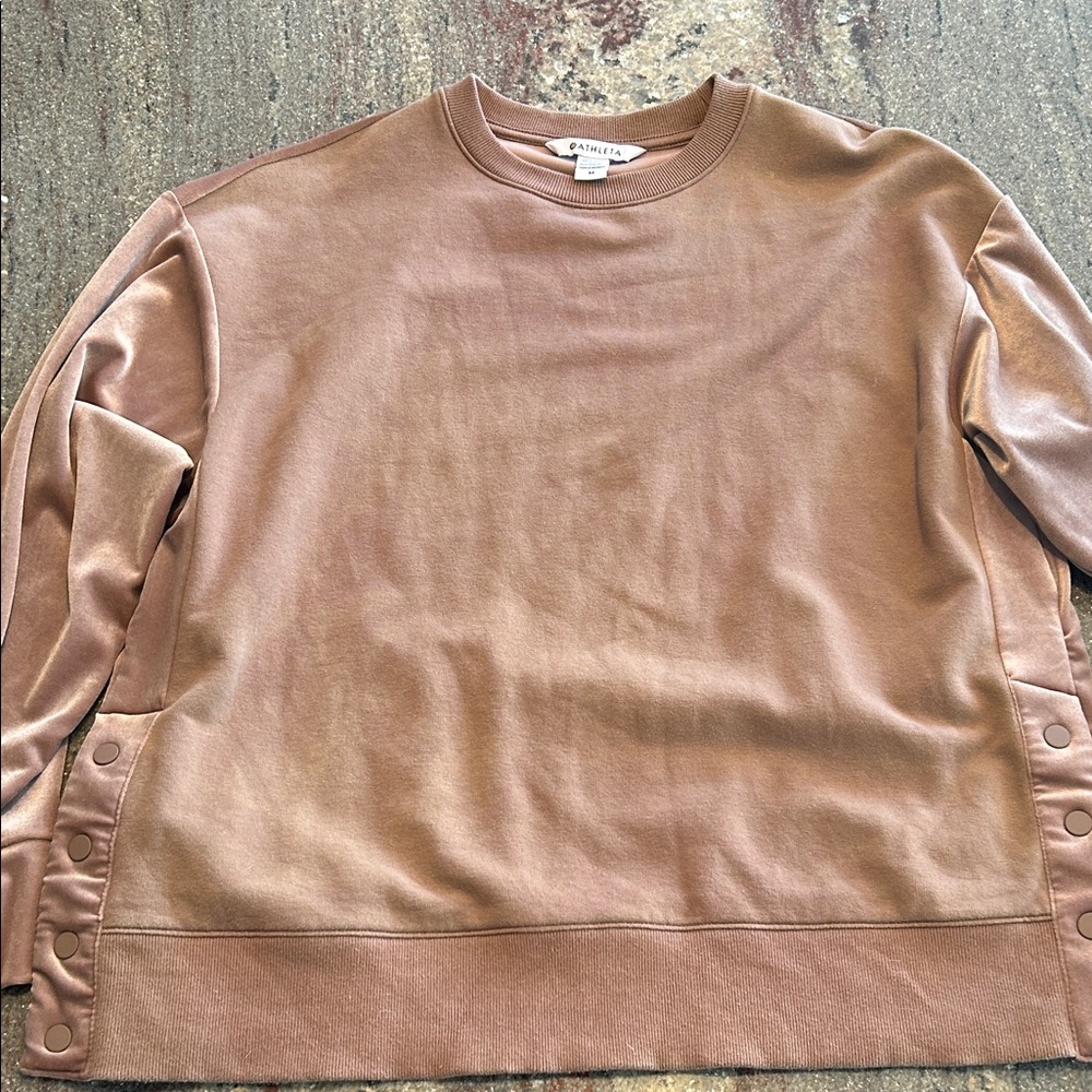 Athleta Retroplush Velvet Mixed Media Crewneck Sweatshirt Sz M Snap Sides